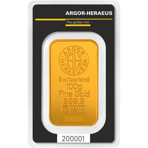 100 Gram Argor Heraeus Kinebar Gold