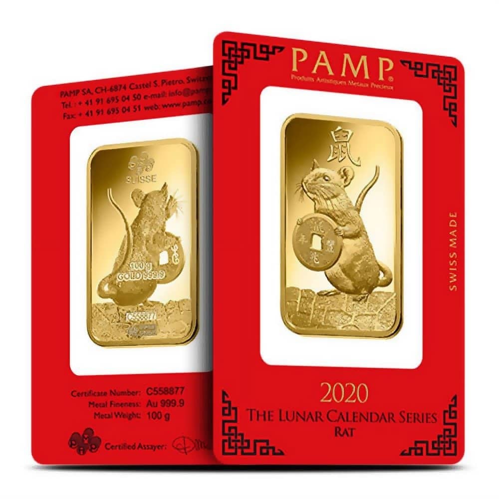 100 Gram PAMP Suisse Lunar Rat Gold 100 Gram PAMP Suisse Lunar Rat Gold