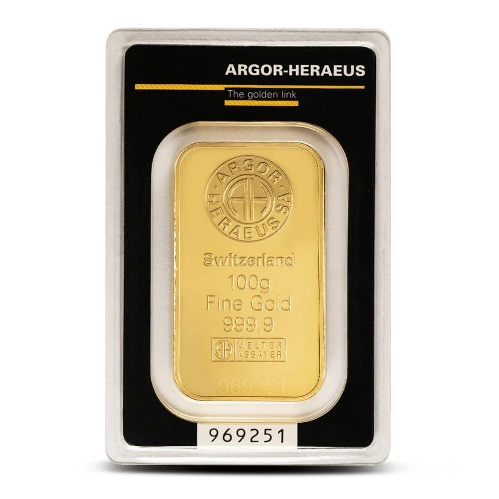 Buy 100 Gram Argor Heraeus Gold Bar